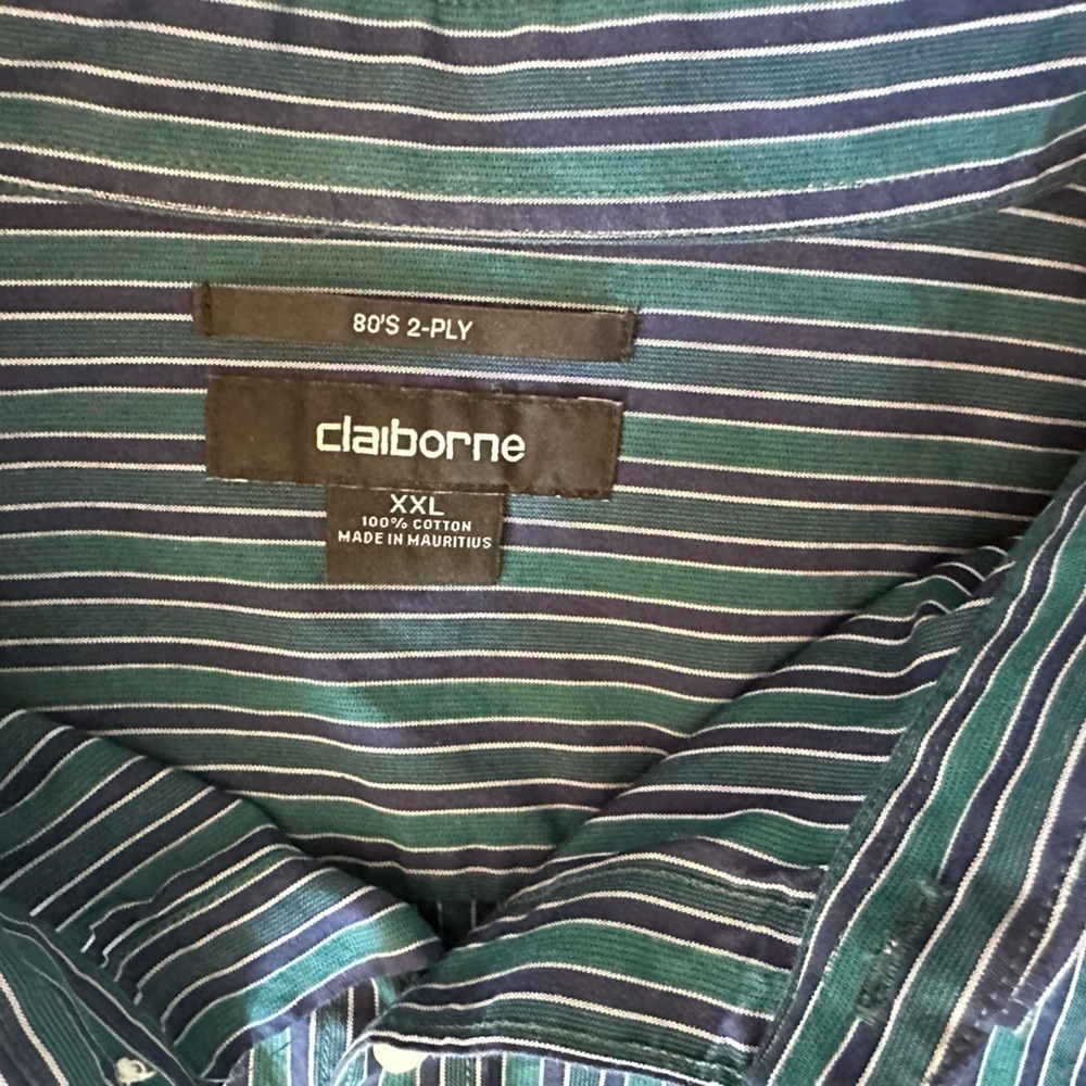 Claiborne 80’s 2-Ply Green and Blue Striped Dress Shirt size XXL - Picture 4 of 4